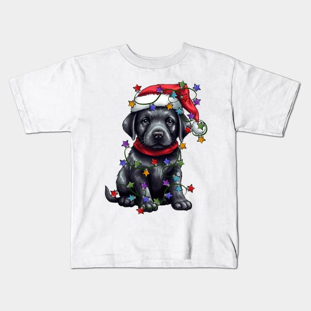 Christmas Puppy Kids T-Shirt by Chromatic Fusion Studio